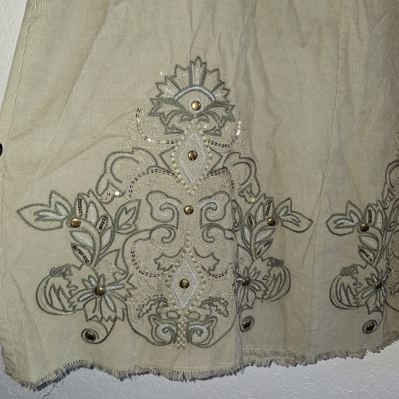 Soft Surroundings Corduroy Embroidered Embellished Maxi Skirt Size Large - Picture 6 of 10